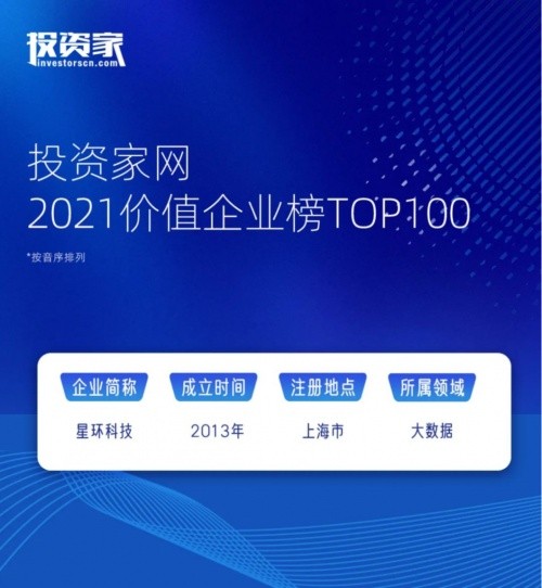 星环科技荣登“投资家网·2021价值企业TOP100”榜单，持续创造价值